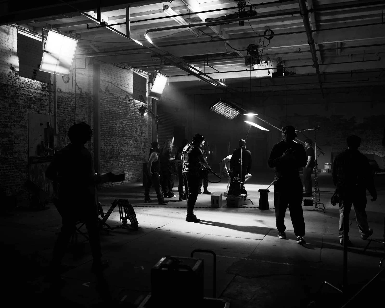 Cast and crew spread across the large warehouse location. The Hitman’s Dalliance.
